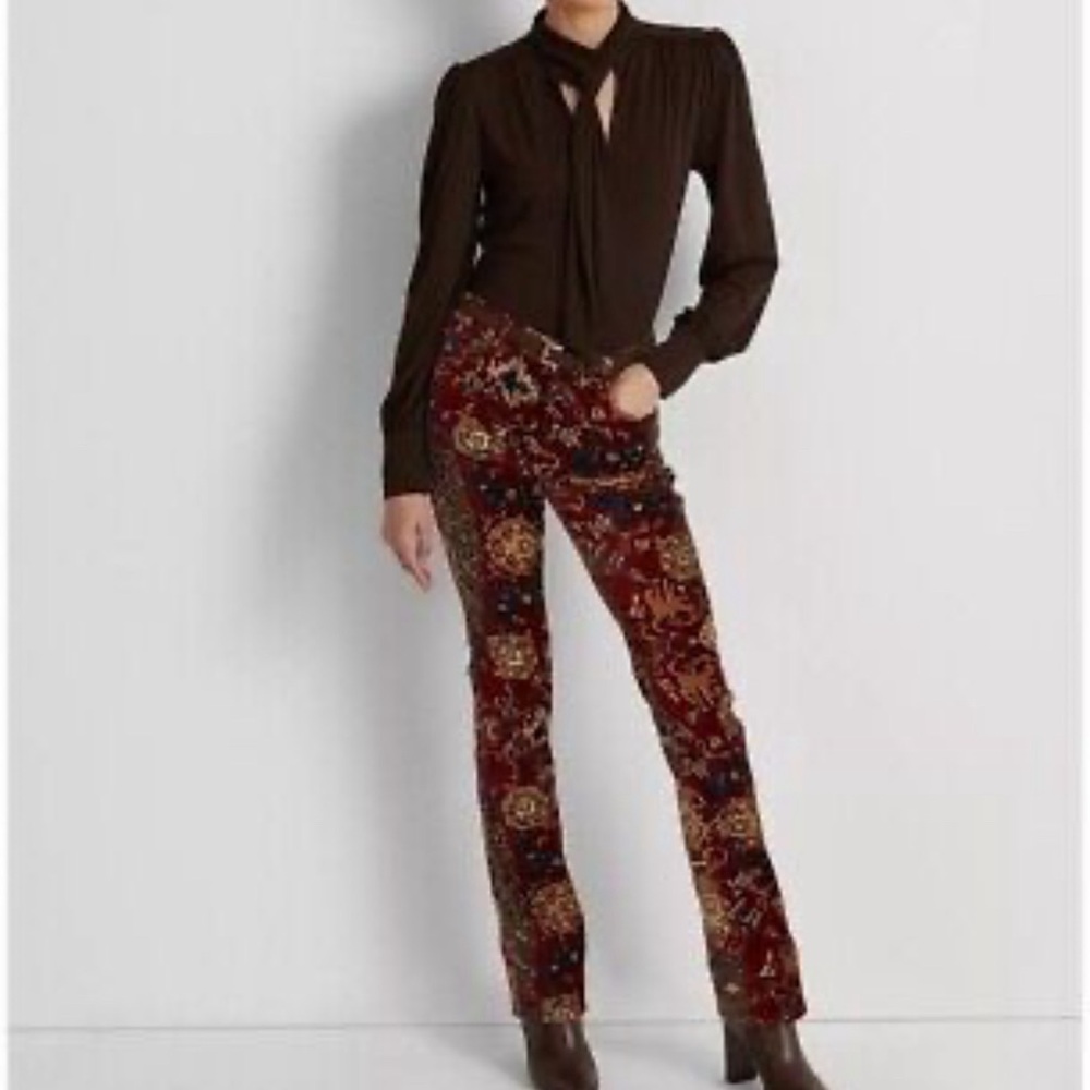 Lauren Ralph Lauren Printed Velvet High-Rise Boot Pants Gypsy Boho Women’s Sz 12